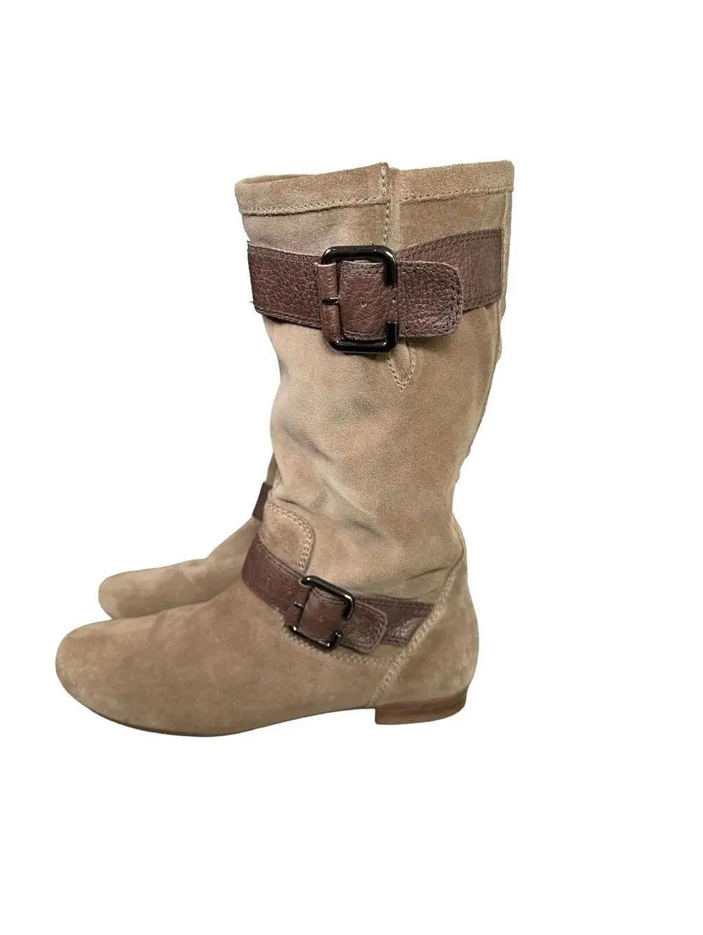 Marc Fisher Boots Hopkins Mid Calf Suede Riding Harness Flats Womens 6 M Brown